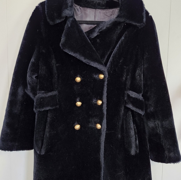 Vintage 1960s Black Faux Fur Winter Coat Jacket Borgazia MCM 60s Mod Mid century - Picture 2 of 12